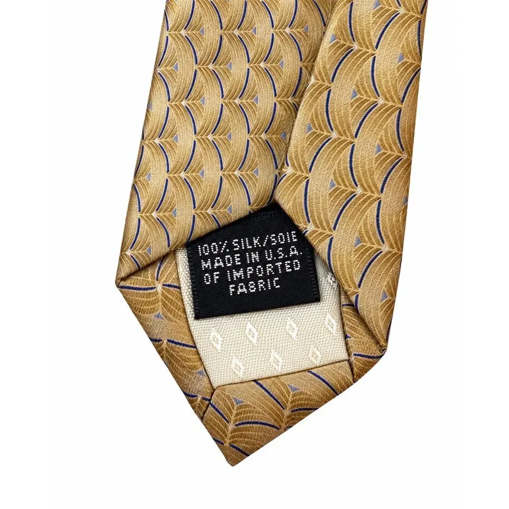 Bill Blass Black Label 100% Silk Tie Gold Navy Geometric Made in USA Men’s
